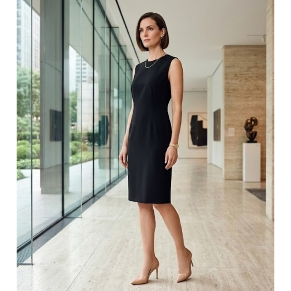 Akris Wool Silk Blend Sleeveless Sheath Dress Black Minimalist‎ Luxury